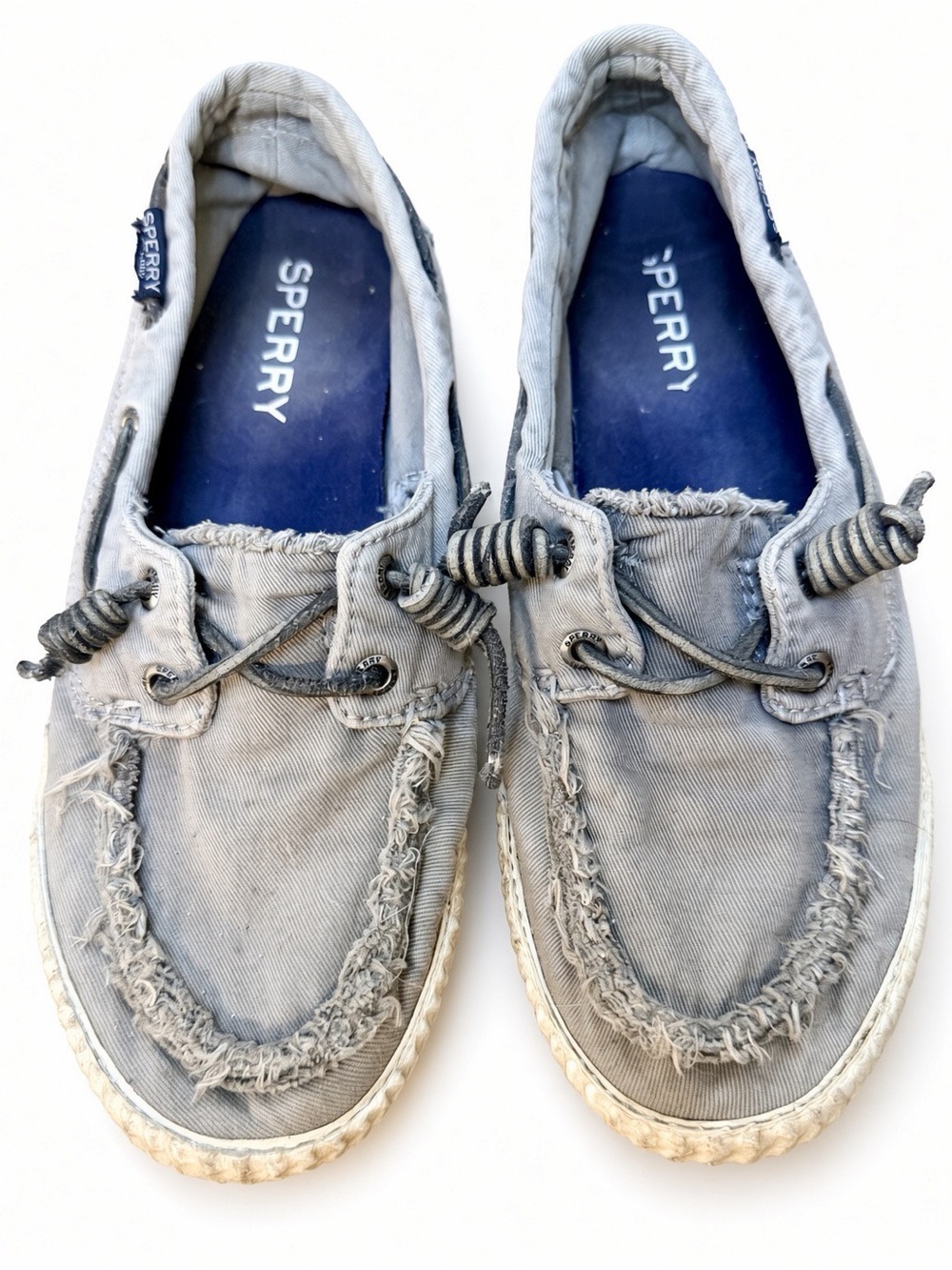 Sperry Women’s STS95741 Gray Canvas 2-Eye Boat Shoes Distressed Size 7.5